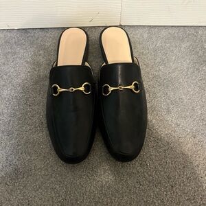 Black Mules with Gold Buckle